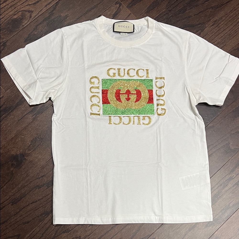 Gucci Tee with Gold Red and Green Logo